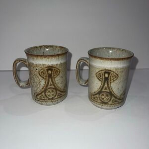 Duncan Ceramics Scotland Coffee Mug Celtic Inspired Set Of Two Tan Brown